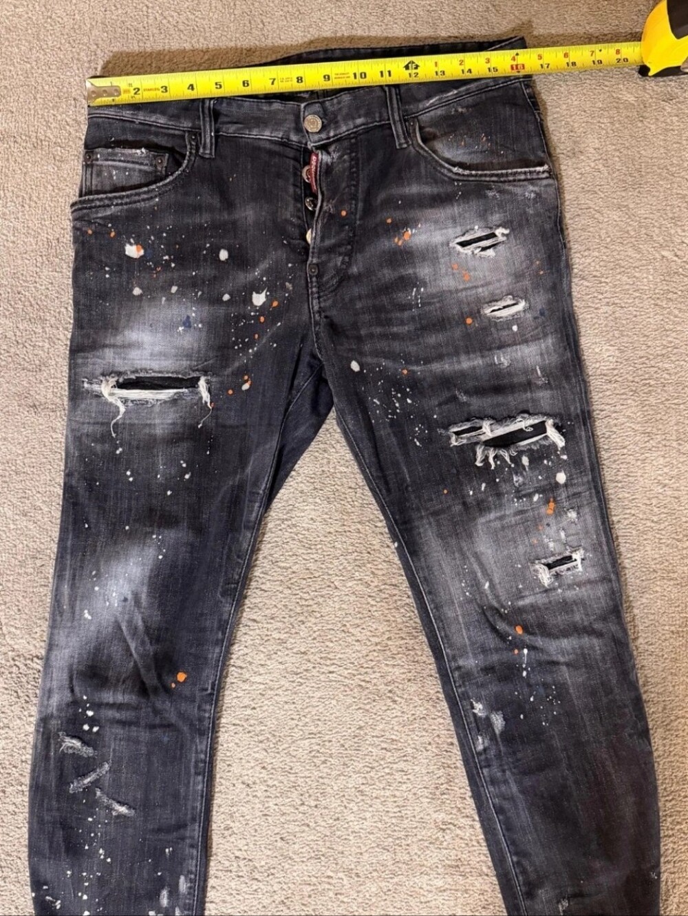 Dsquared2 Slim Stretch Jeans Men’s SIZE 31 Black Distressed Paint Splatter